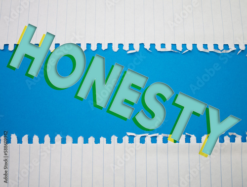 Honesty text with Torn, Crumpled White Paper on colored background.