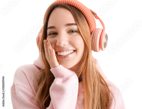 Young woman in headphones s...