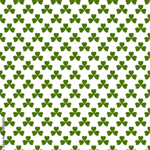 Shamrock or green clover leaves seamless pattern background flat design vector illustration isolated on white background. St Patrick’s Day shamrock symbols decorative elements pattern.