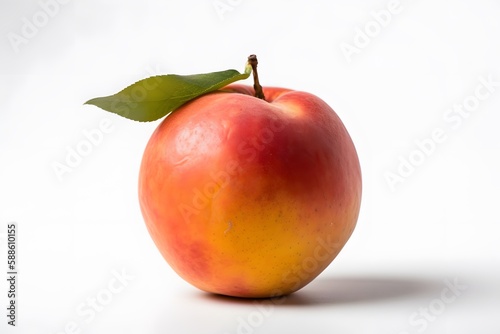 Close-up of a ripe peach on white background. Generative AI