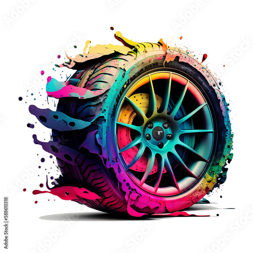 Tire of car color full isolated background png (created with generative AI)