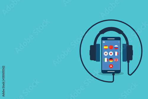 Learning Foreign Language Courses. Smartphone with Educational App. Vector illustration	