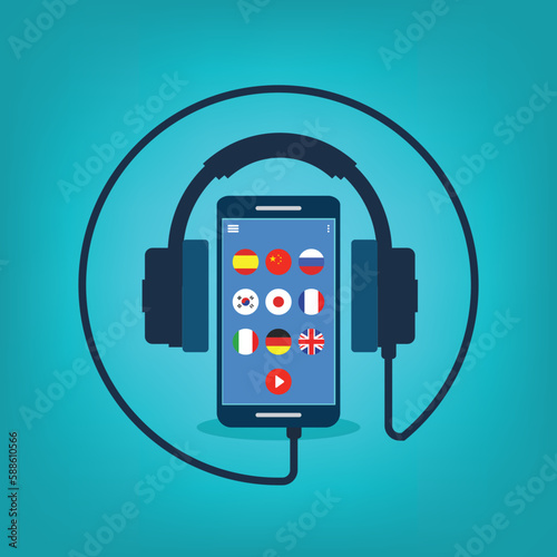 Learning Foreign Language Courses. Smartphone with Educational App. Vector illustration	