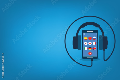 Learning Foreign Language Courses. Smartphone with Educational App. Vector illustration	