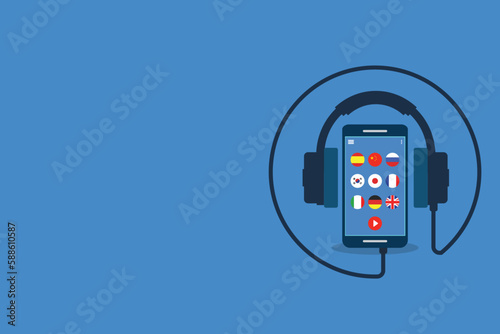 Learning Foreign Language Courses. Smartphone with Educational App. Vector illustration 