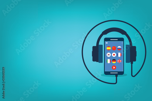 Learning Foreign Language Courses. Smartphone with Educational App. Vector illustration	