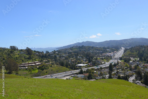 Highway 101 in Marin County looking towards San Francisco. Shot on Horse Hill in Mill Valley, CA