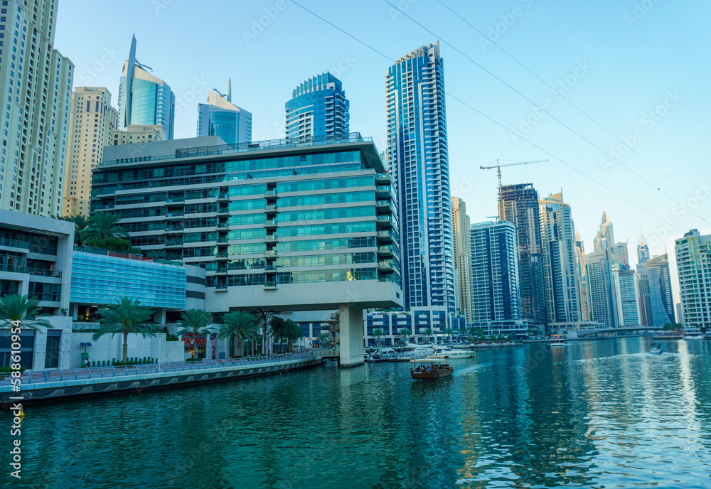 Obraz premium Dubai Marina in Dubai, UAE. View of the skyscrapers and the canal