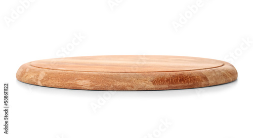 Wooden pizza board on white background