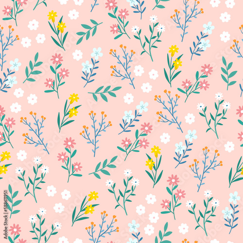 sweet spring floral in the garden, seamless pattern