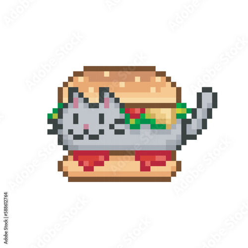 Burger cat, pixel art meme