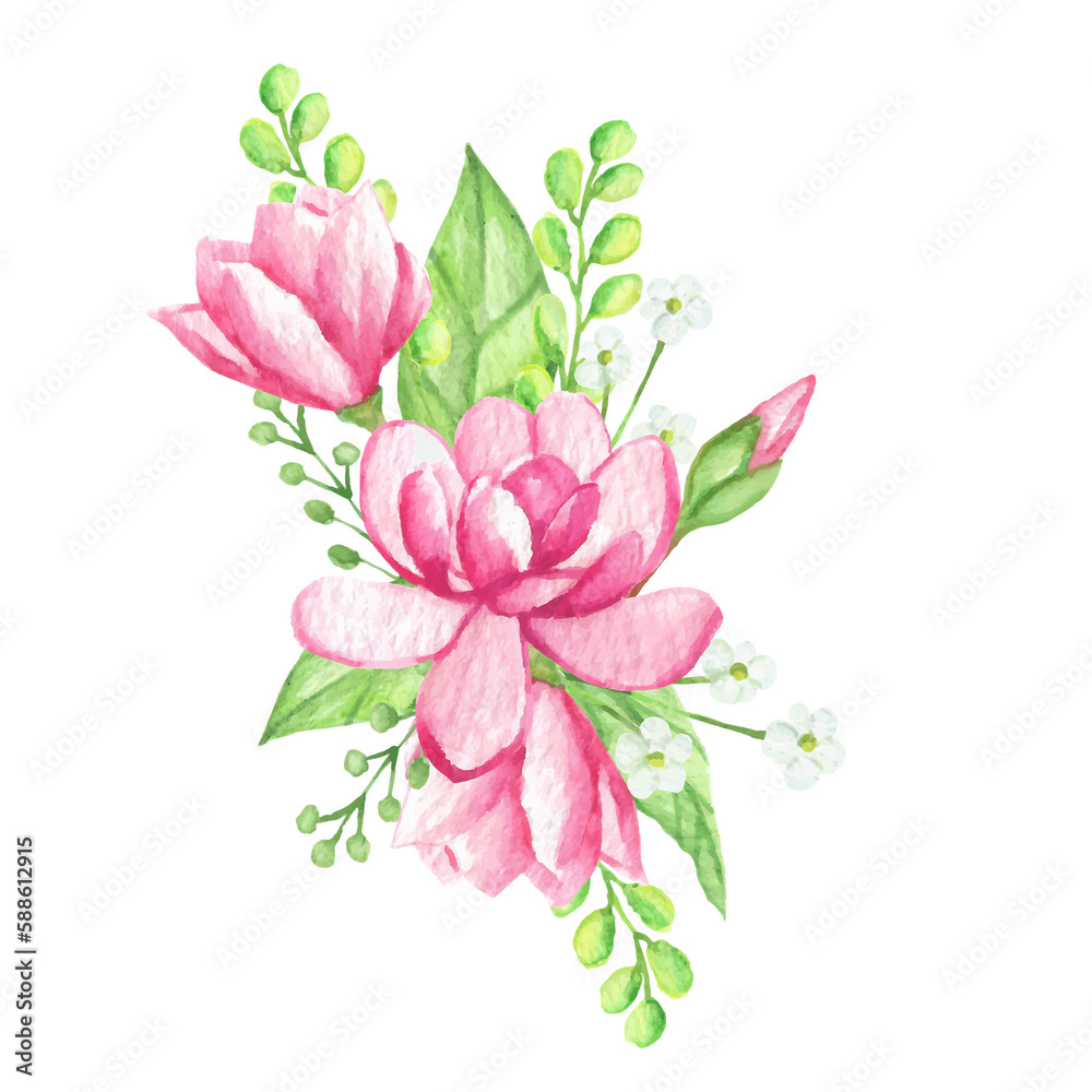 Watercolor Magnolia Flower Bouquet