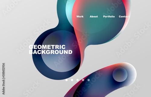 Landing page abstract liquid background. Flowing shapes, round design and circle. Web page for website or mobile app wallpaper