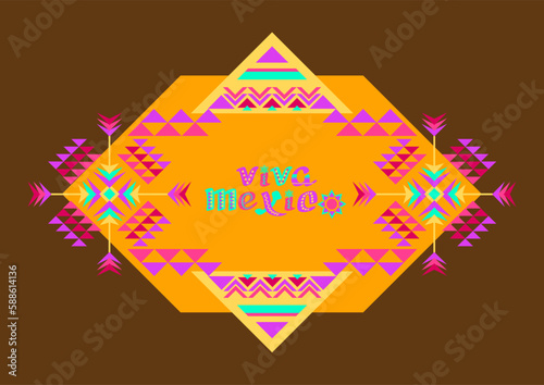 Tribal geometric ornament and decorated word Mexico. Aztec style. Vector.