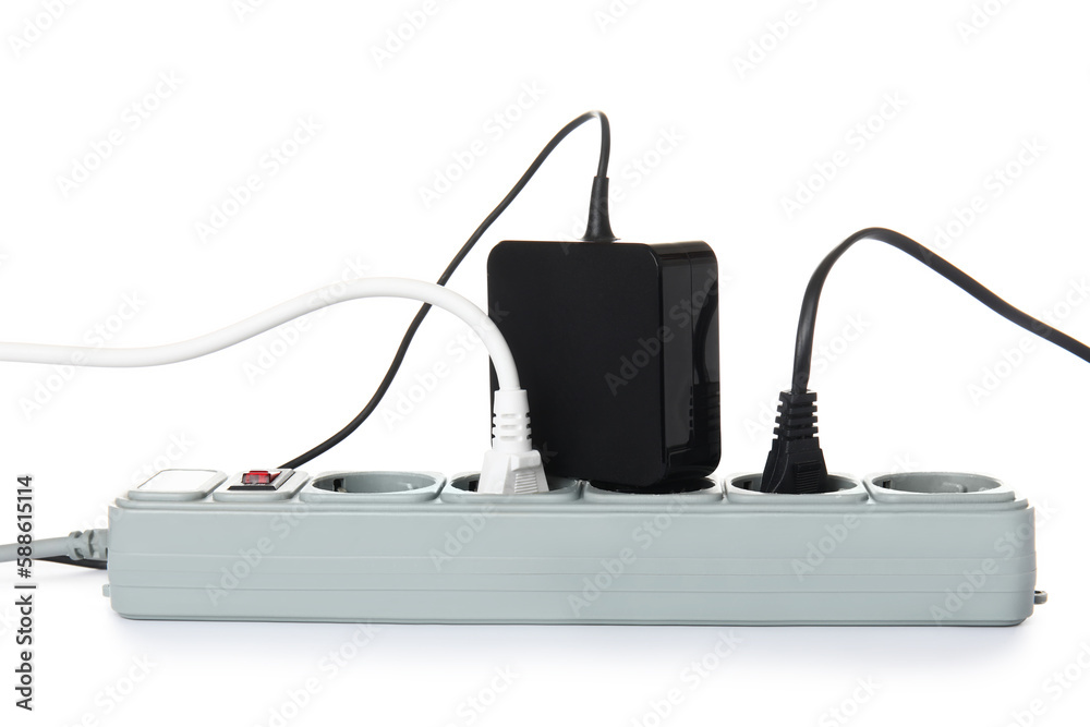 Electric extension cord with plugs isolated on white background Electric extension cord with plugs isolated on white background