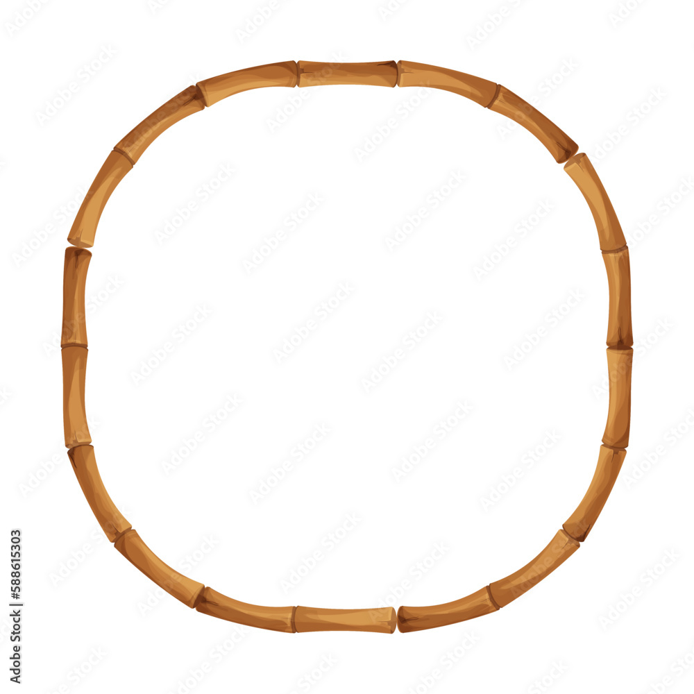 Bamboo border frame with rope in cartoon style, decoration isolated on white background stock vector illustration. Hawaiian, tribal blank from sticks. Bamboo border frame with rope in cartoon style, decoration isolated on white background stock vector illustration. Hawaiian, tribal blank from sticks.