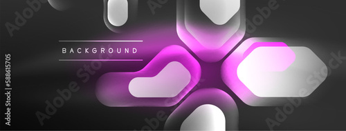 Glowing neon geometric elements abstract background. Neon light or laser show, electric impulse, power lines, techno quantum energy impulse, magic glowing dynamic lines