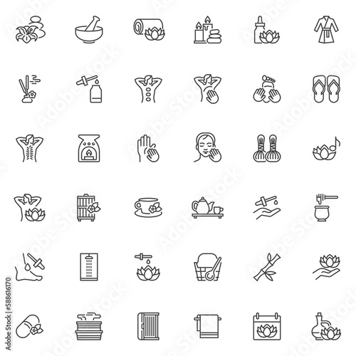 Spa and massage line icons set