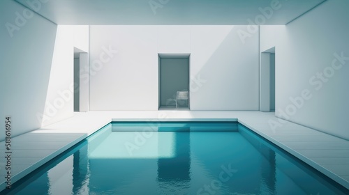 Minimalistic interior with swimming pool. Generative AI © saicle