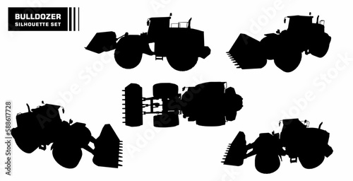 vector set of bulldozer heavy equipment silhouettes