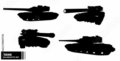 vector set of silhouettes of tank warfare equipment photo