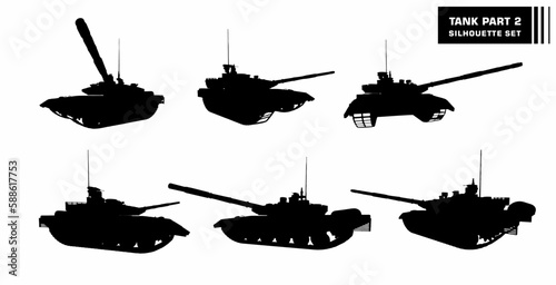 vector set of silhouettes of tank warfare equipment