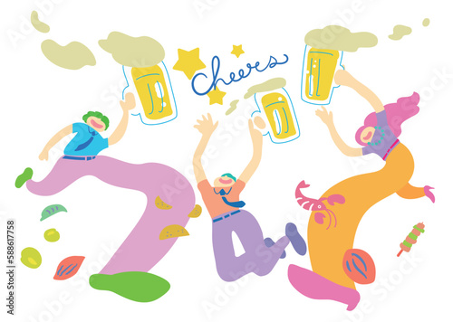 happy_holiday_people_03:cheers_beer＿_ポスター・バナーデザイン_テンプレート_ベクター素材