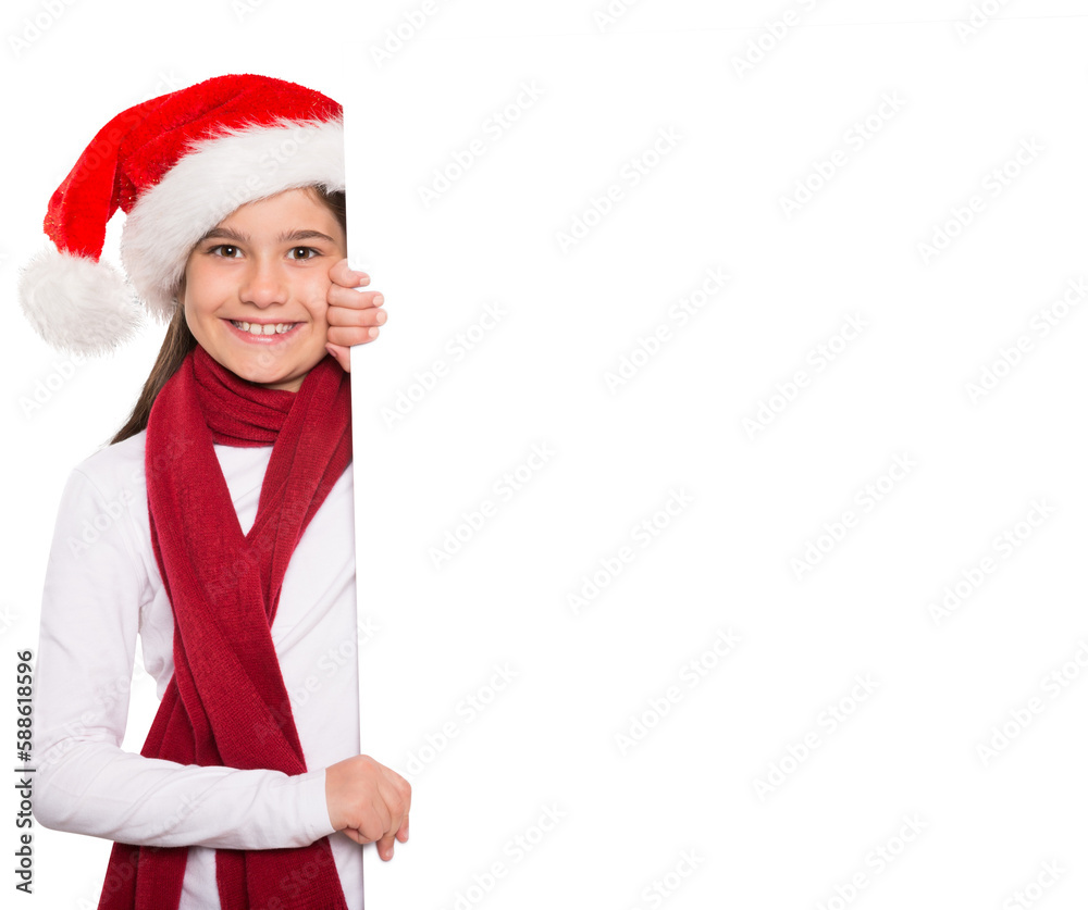 Festive little girl showing card Festive little girl showing card