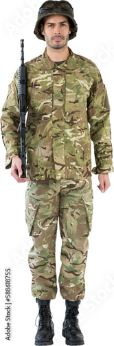 Full length portrait of soldier with rifle