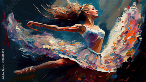 Colorful Watercolor Ballerina Oil Painted Ballet Dancer AI Generative © BlueMistFilmStudios