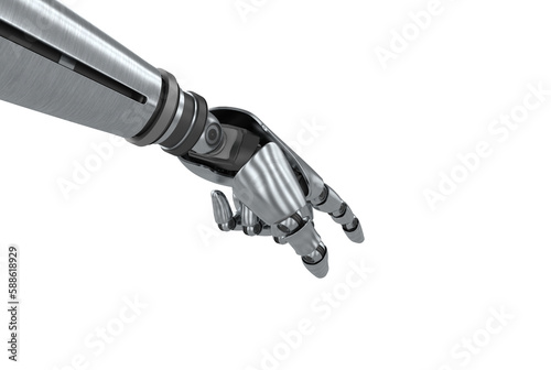 silver robot arm pointing at something
