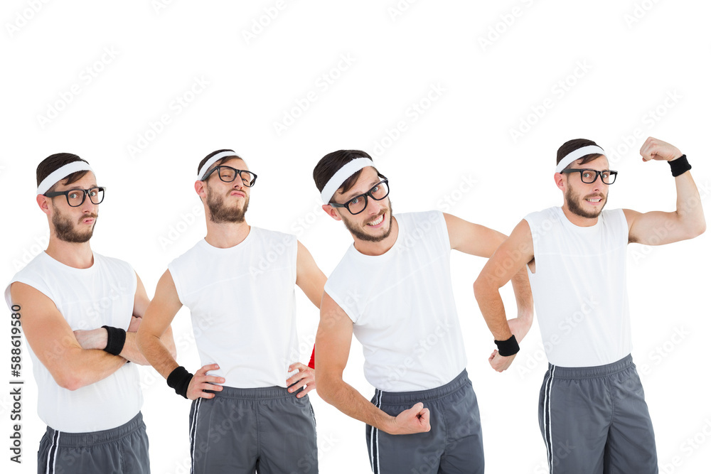 Multiple image of healthy man flexing muscles