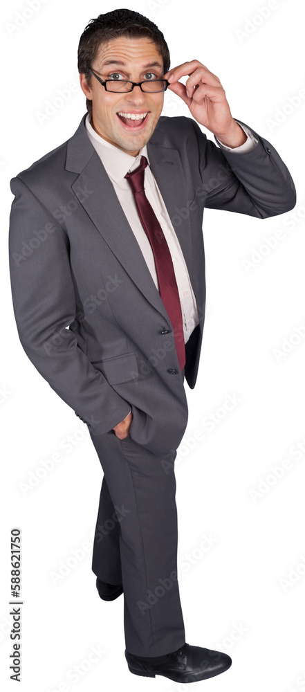 Thinking businessman touching his glasses Thinking businessman touching his glasses