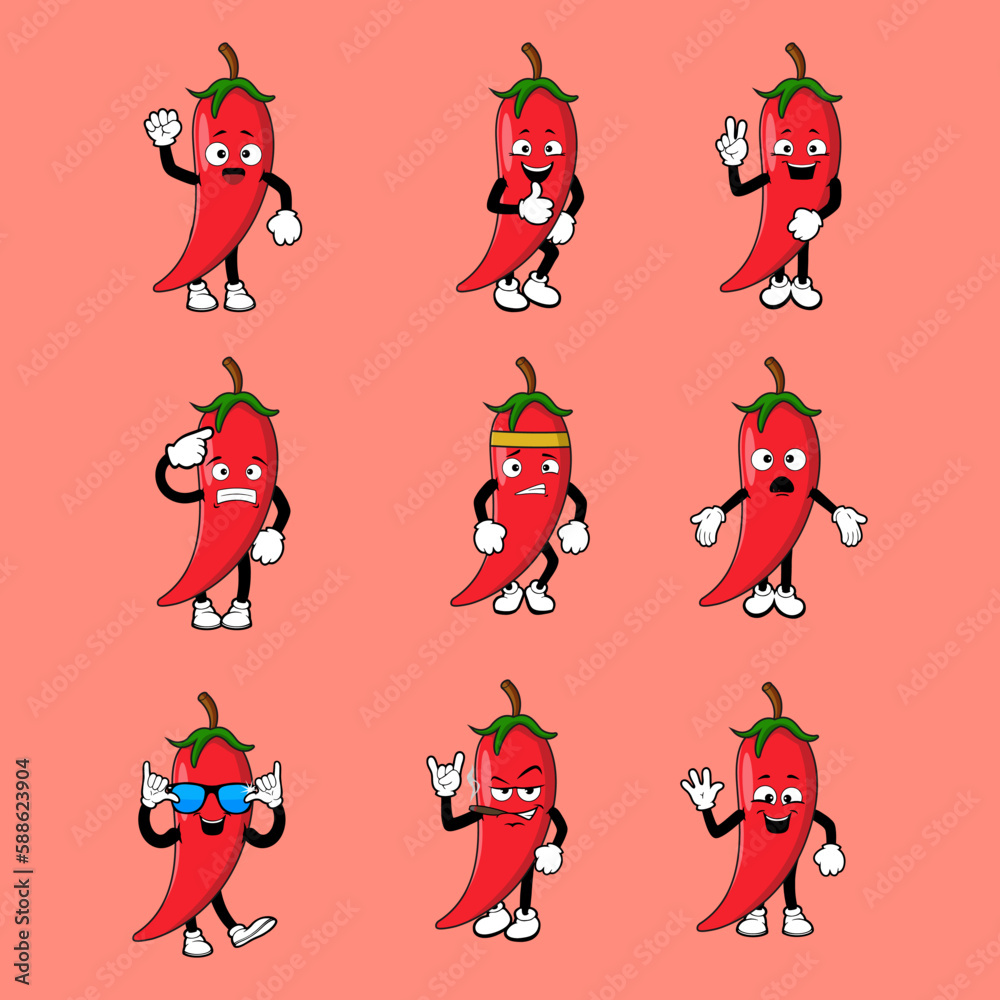 Obraz premium Set of Chilli mascot character