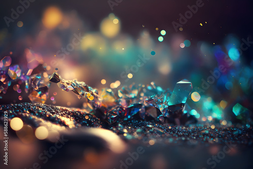 Abstract image of shining colorful glitters with bokeh effect, created using generative AI technology © Umair Quraeshi