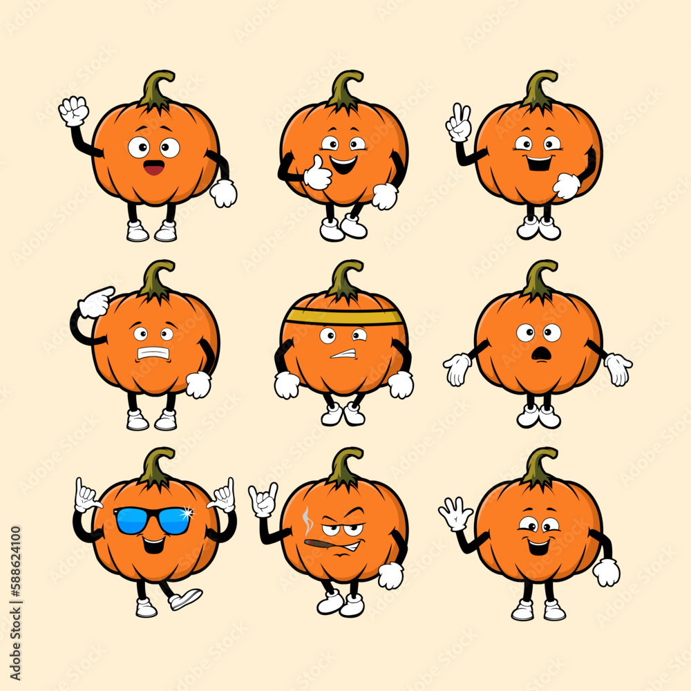 Set of Cute pumpkin fruit character