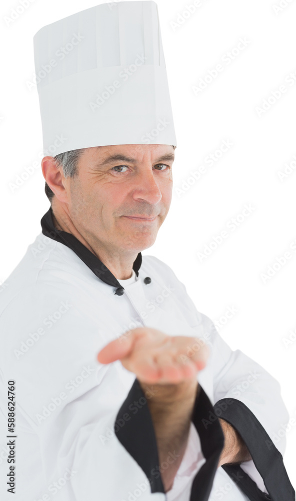 Male chef presenting an invisible product 