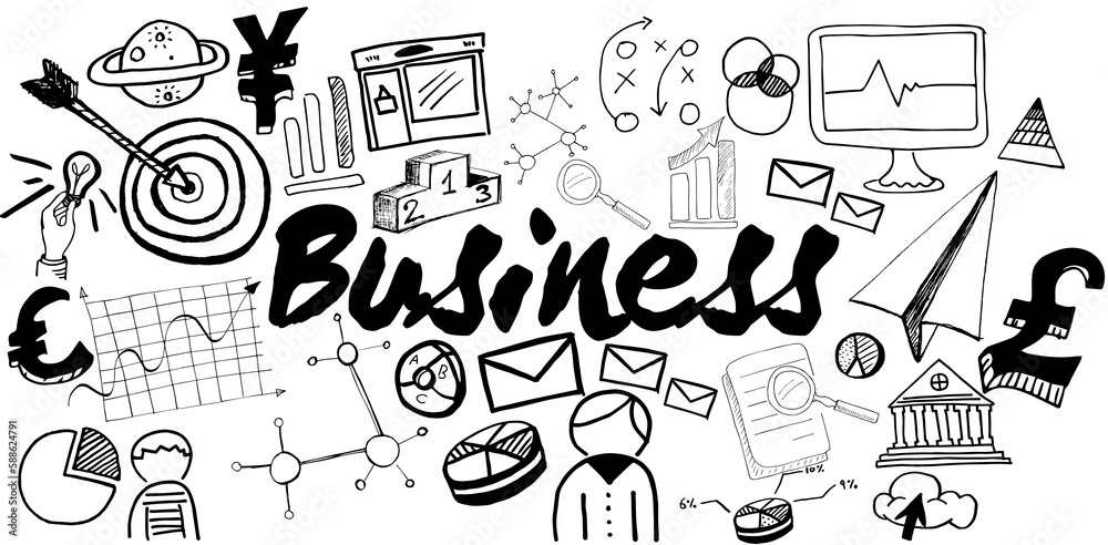 Composite image of business text surrounded with computer icons