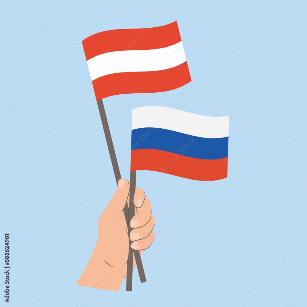 Flags of Austria and Russia, Hand Holding flags
