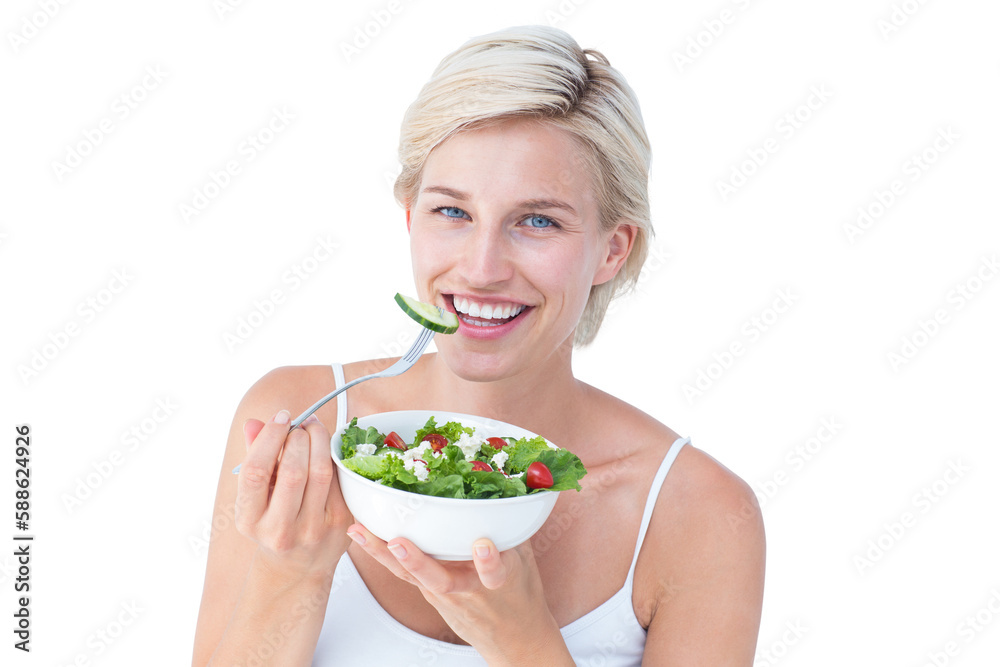 Beautiful blonde woman eating salad Beautiful blonde woman eating salad