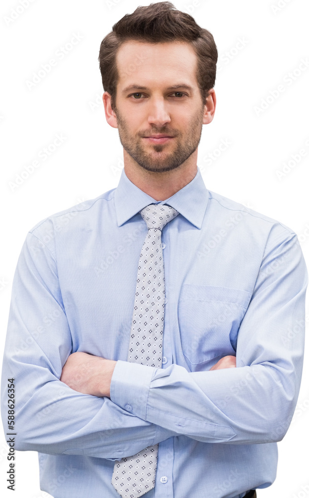 Serious manager with arms crossed in warehouse Serious manager with arms crossed in warehouse