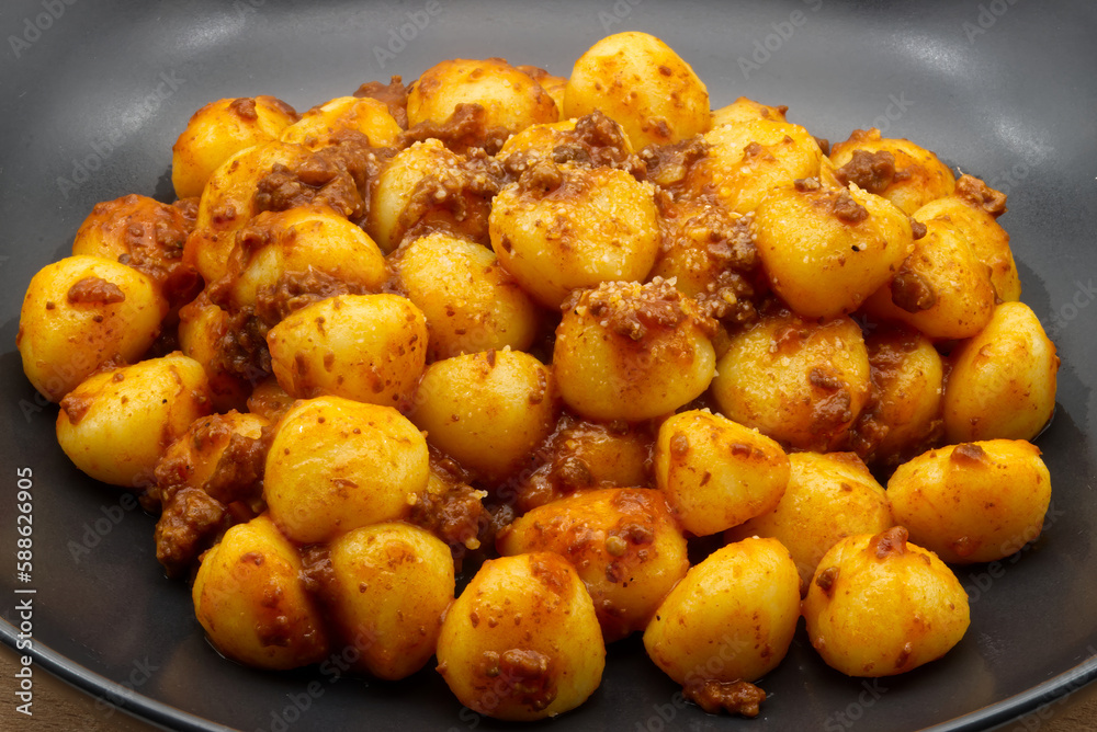 Italian Gnocchi di patate, Potato Gnocchi, with bolognese sauce. Italian Gnocchi di patate, Potato Gnocchi, with bolognese sauce.