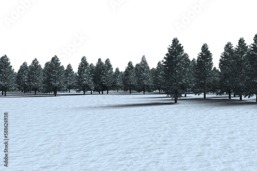 Fototapeta Naklejka Na Ścianę i Meble -  Digitally generated image of forest on snowy field