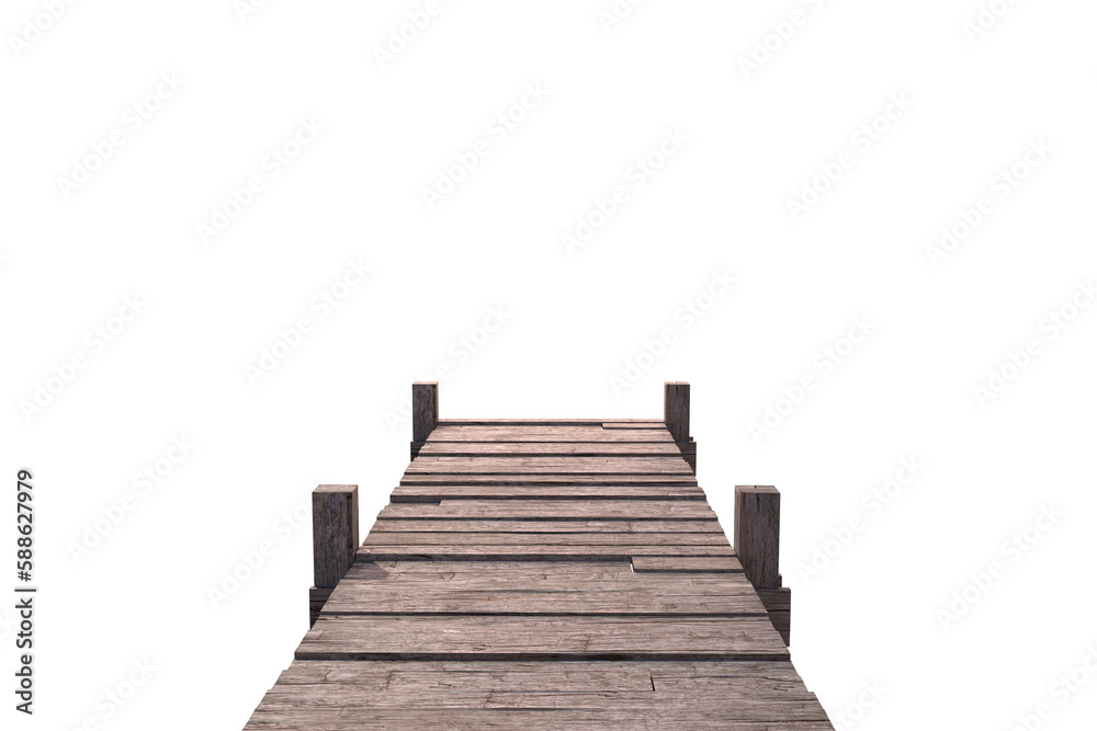 Wooden jetty on white background