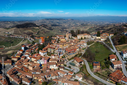 Bild auf Leinwand view of the picturesque village of Montforte d'Alba in the Barolo wine region of
