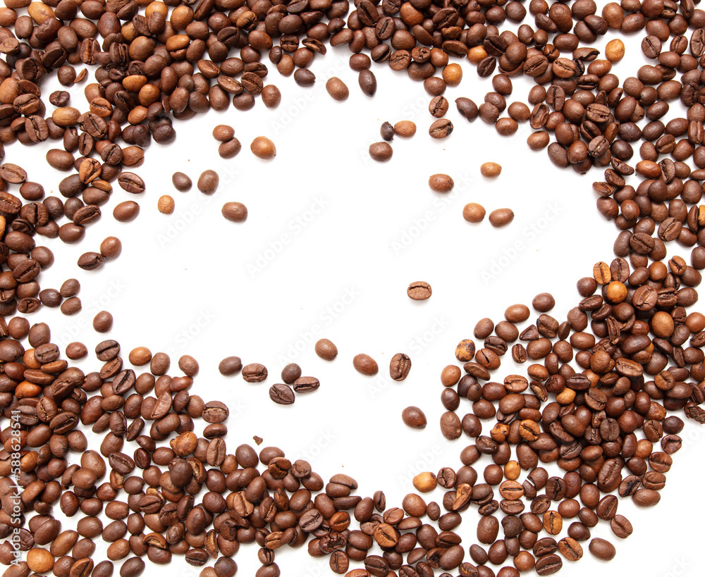 Roasted coffee beans isolated on white background. Roasted coffee beans isolated on white background.