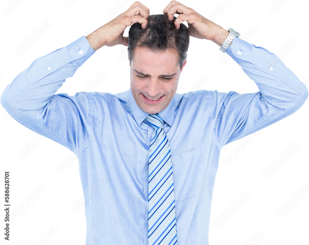 Anxious businessman with hands on his head Anxious businessman with hands on his head