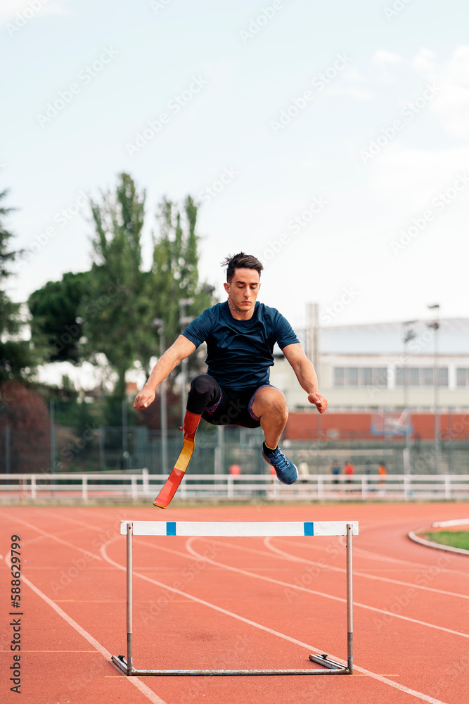 Disabled Man Athlete Jumping