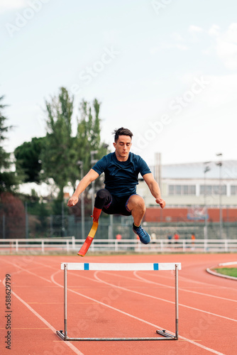 Disabled Man Athlete Jumping