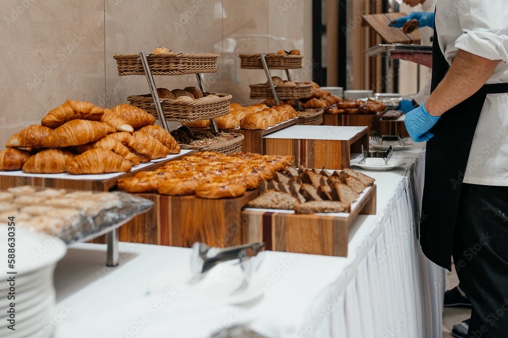 croissants and buns on the buffet